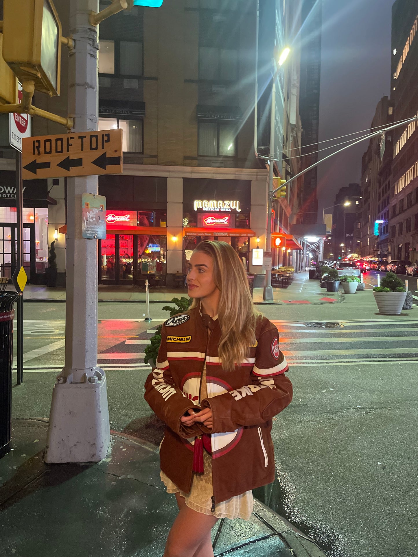 Lucky Stripe Brown Suede / Red Leather Bomber Jacket