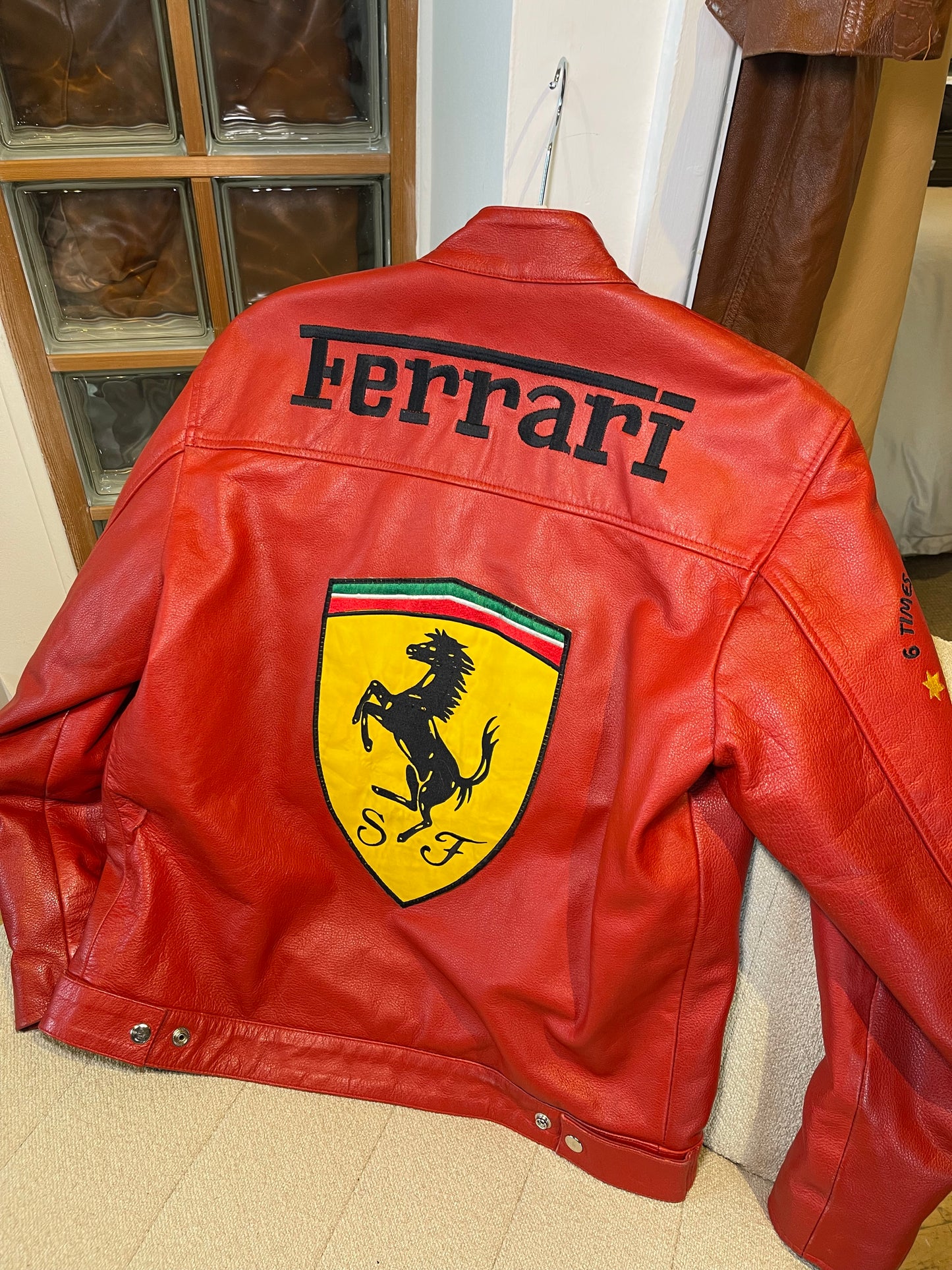 Ferrari 2003 Michael Schumacher Red and Black Leather Racing Jacket