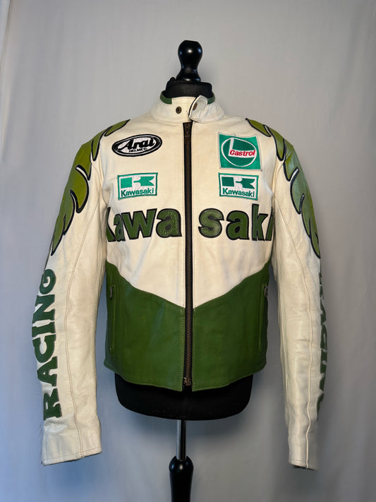 Kawasaki Green Leather Racing Jacket Size Large