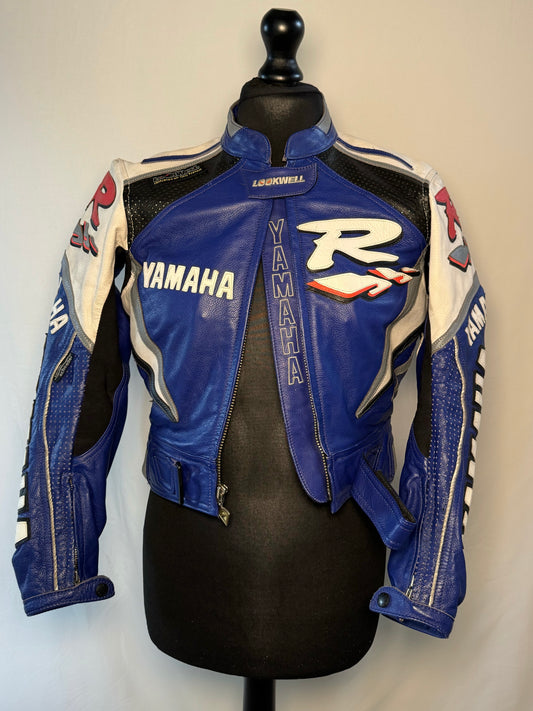 Yamaha Blue, White & Red Cropped Leather Racing Jacket Medium