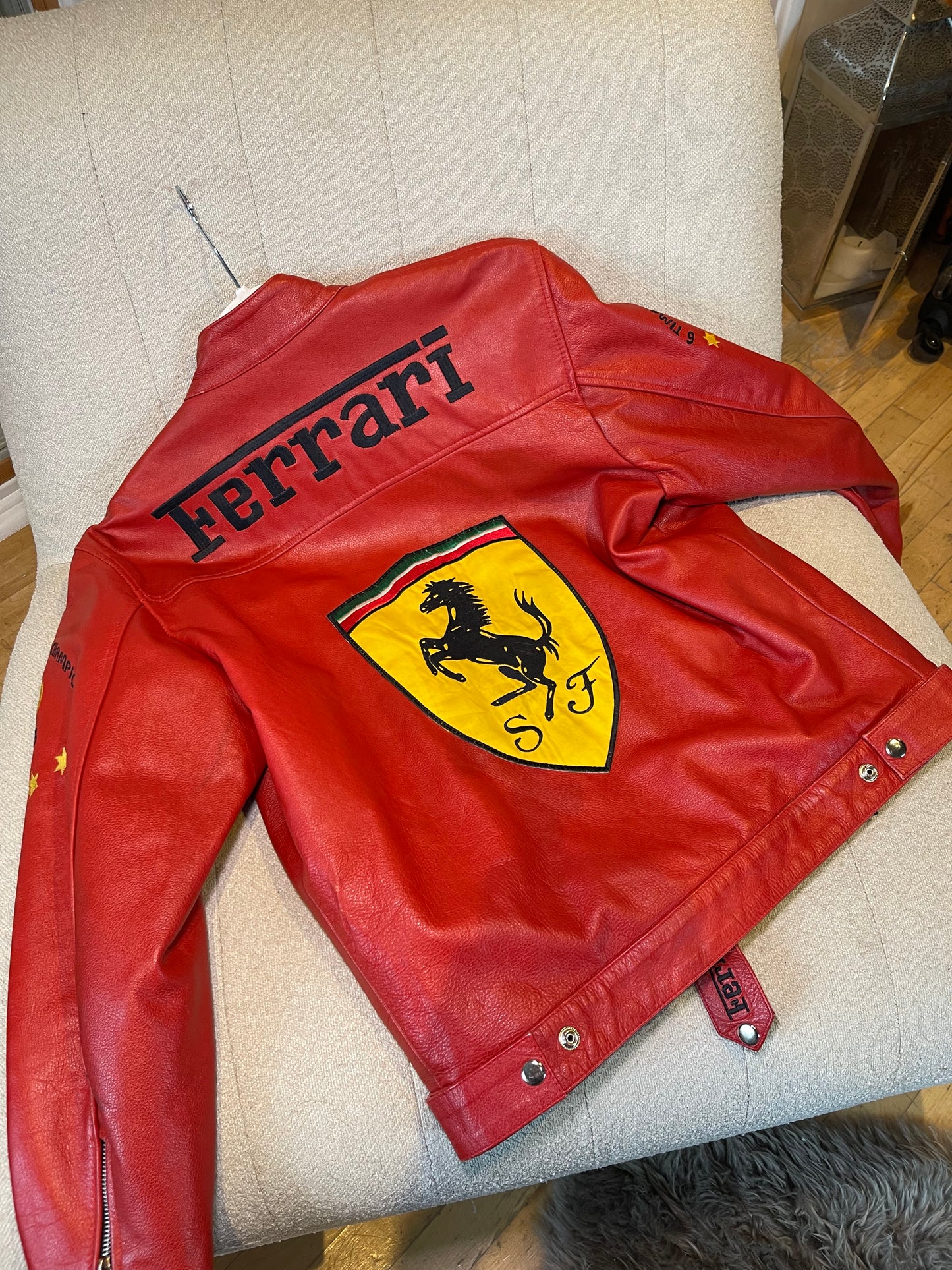 Ferrari 2003 Michael Schumacher Red and Black Leather Racing Jacket