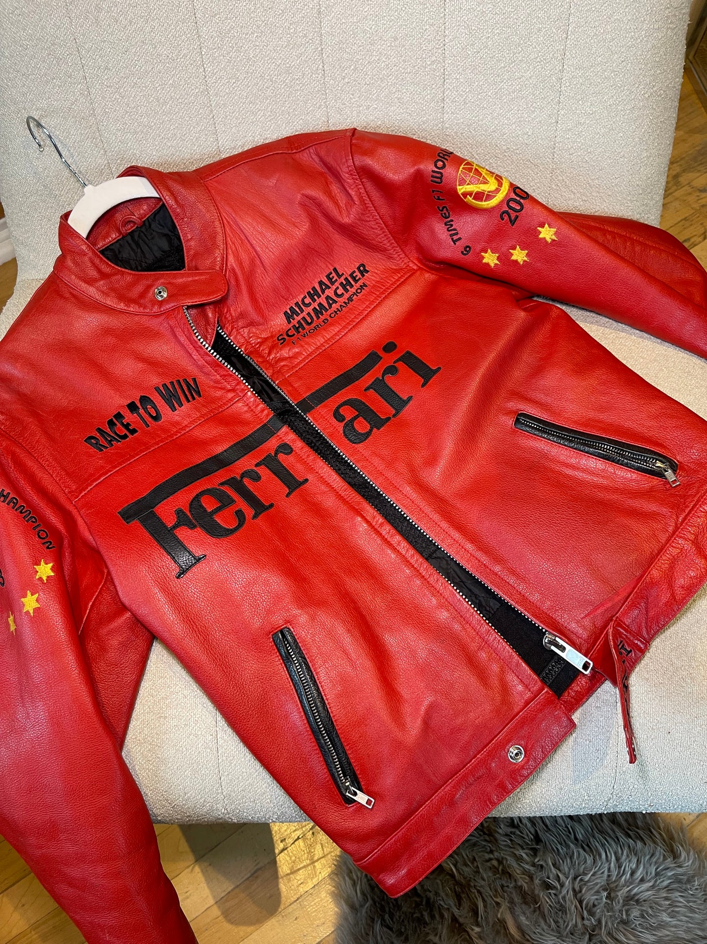 Ferrari 2003 Michael Schumacher Red and Black Leather Racing Jacket