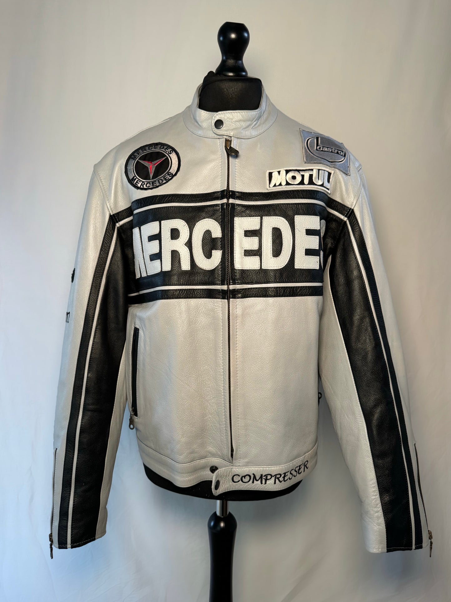 Mercedes Grey & Black Leather Racing Jacket XL