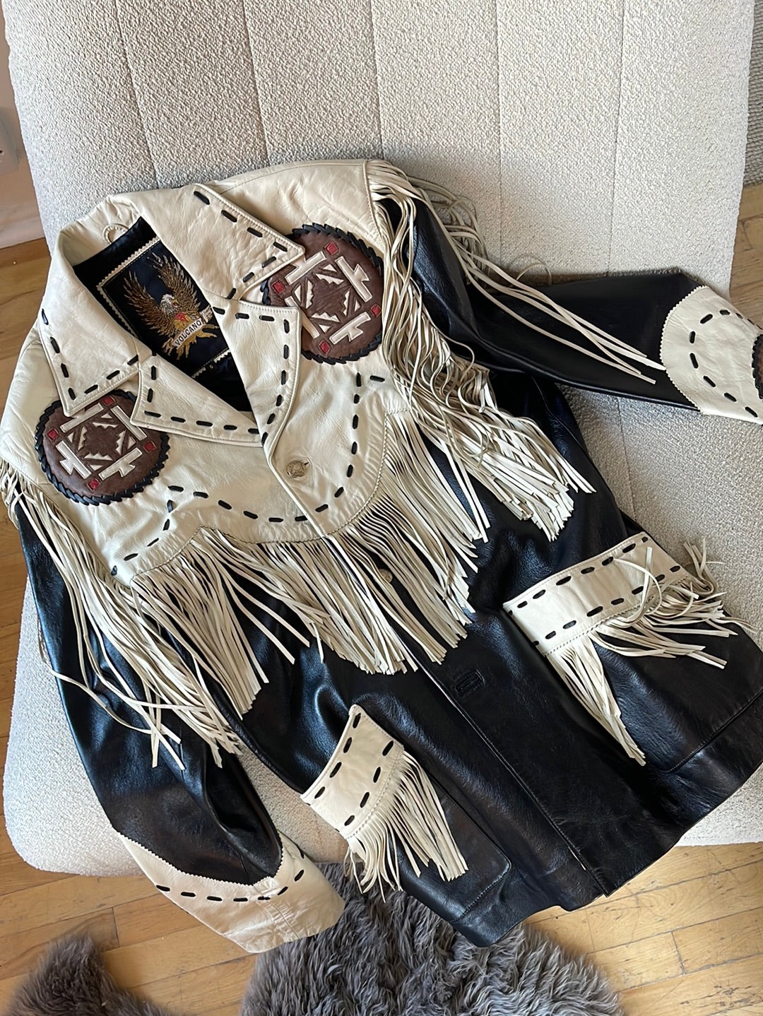 Fringe Leather Black & Cream Blazer