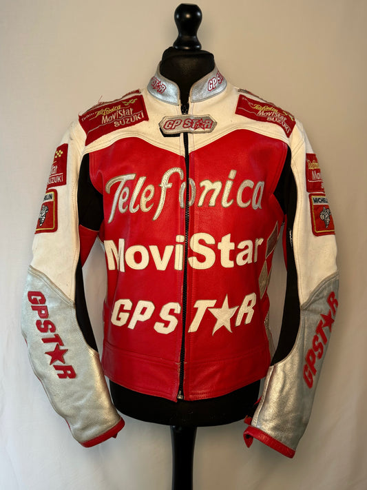 Telefonica MoviStar GP Star Red White & Metallic Silver Racing Jacket Size 54