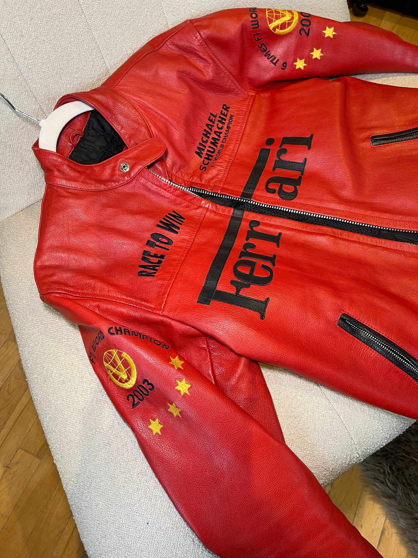 Ferrari 2003 Michael Schumacher Red and Black Leather Racing Jacket