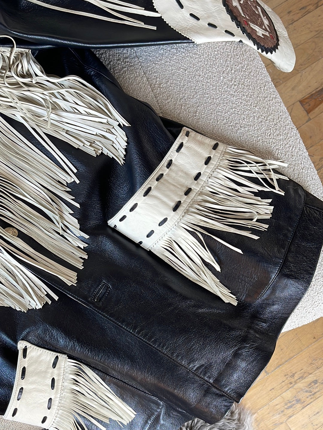 Fringe Leather Black & Cream Blazer