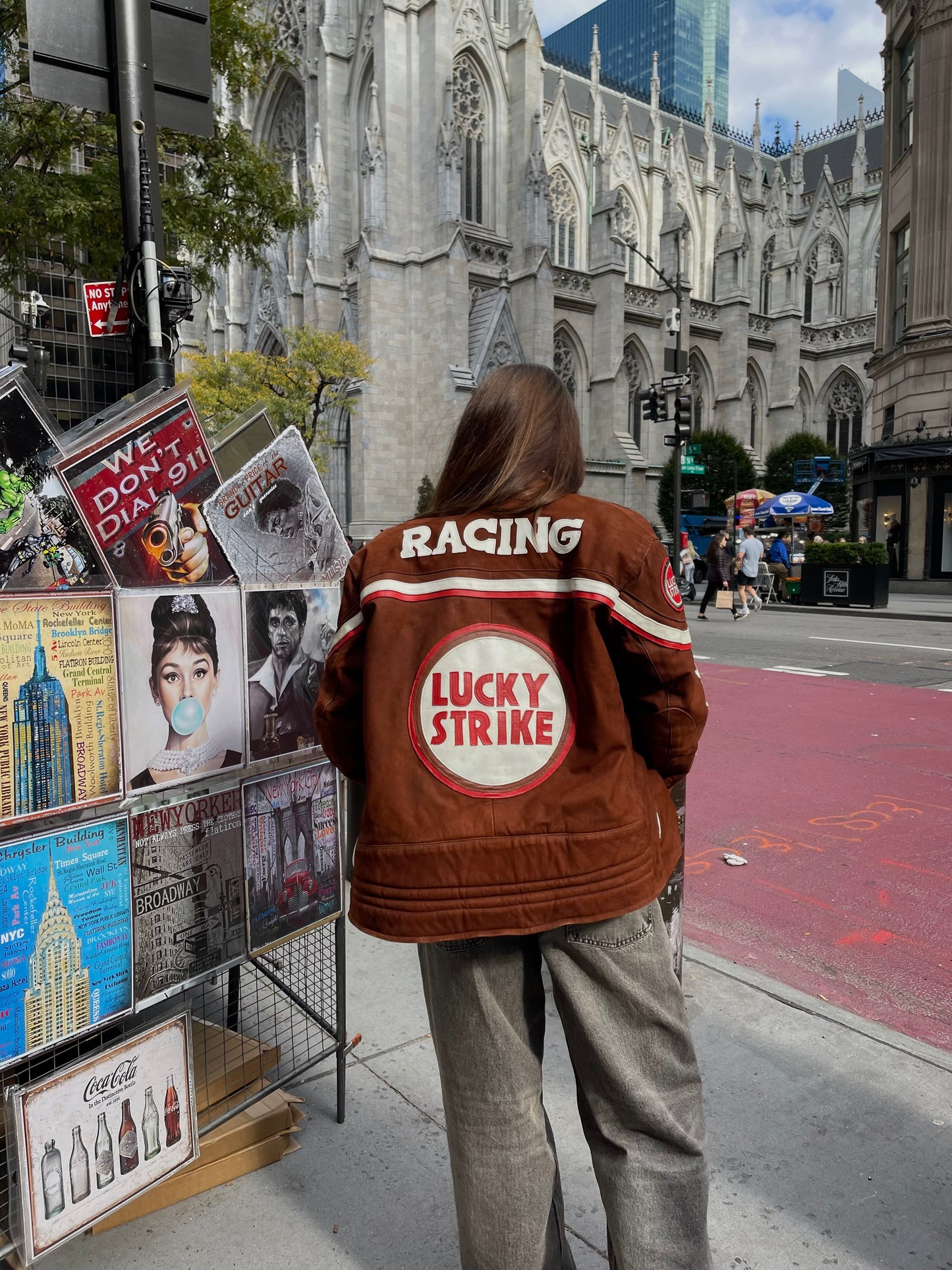 Lucky Stripe Brown Suede / Red Leather Bomber Jacket