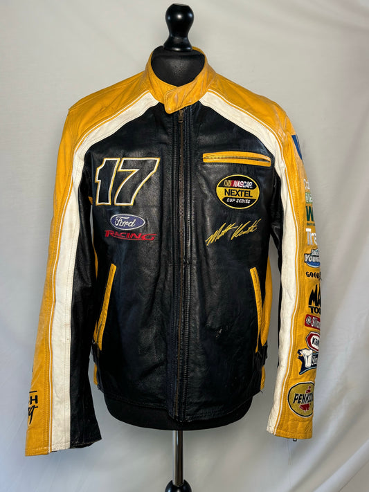 Vintage Yellow Badge Leather Racing Jacket Size Medium