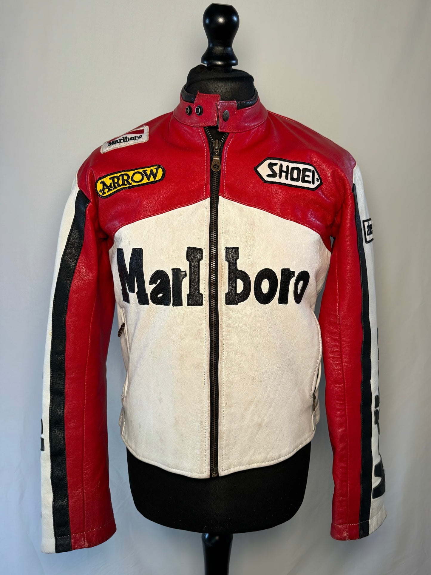 Marlboro White, Red & Black Leather Jacket Medium