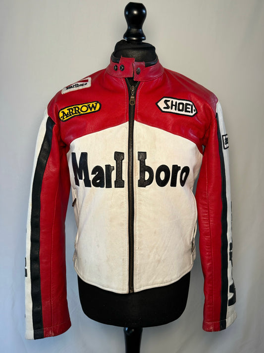 Marlboro White, Red & Black Leather Jacket Medium