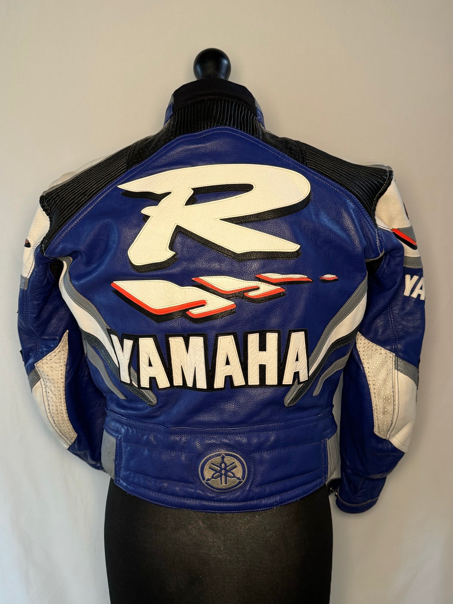 Yamaha Blue, White & Red Cropped Leather Racing Jacket Medium