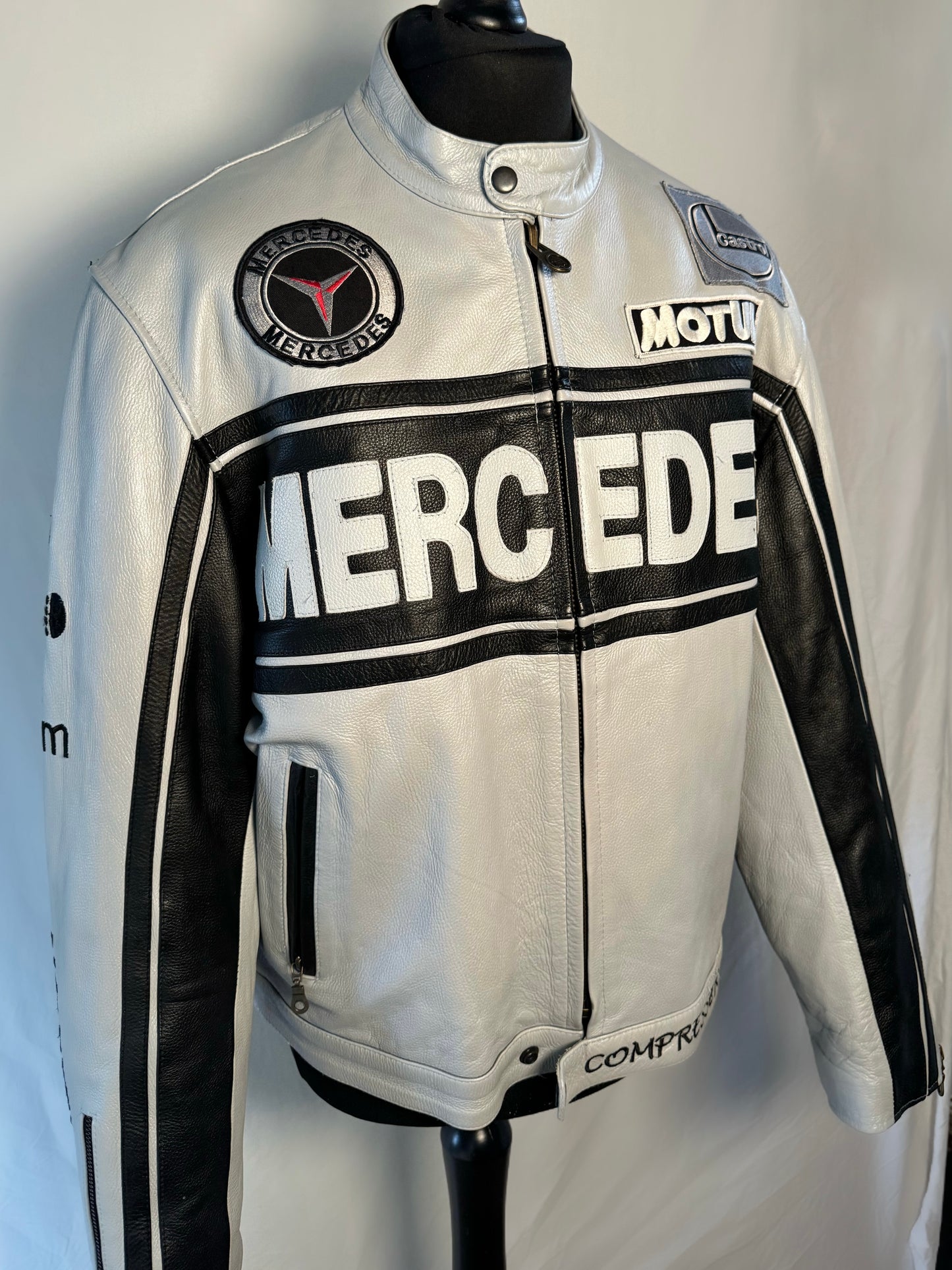 Mercedes Grey & Black Leather Racing Jacket XL