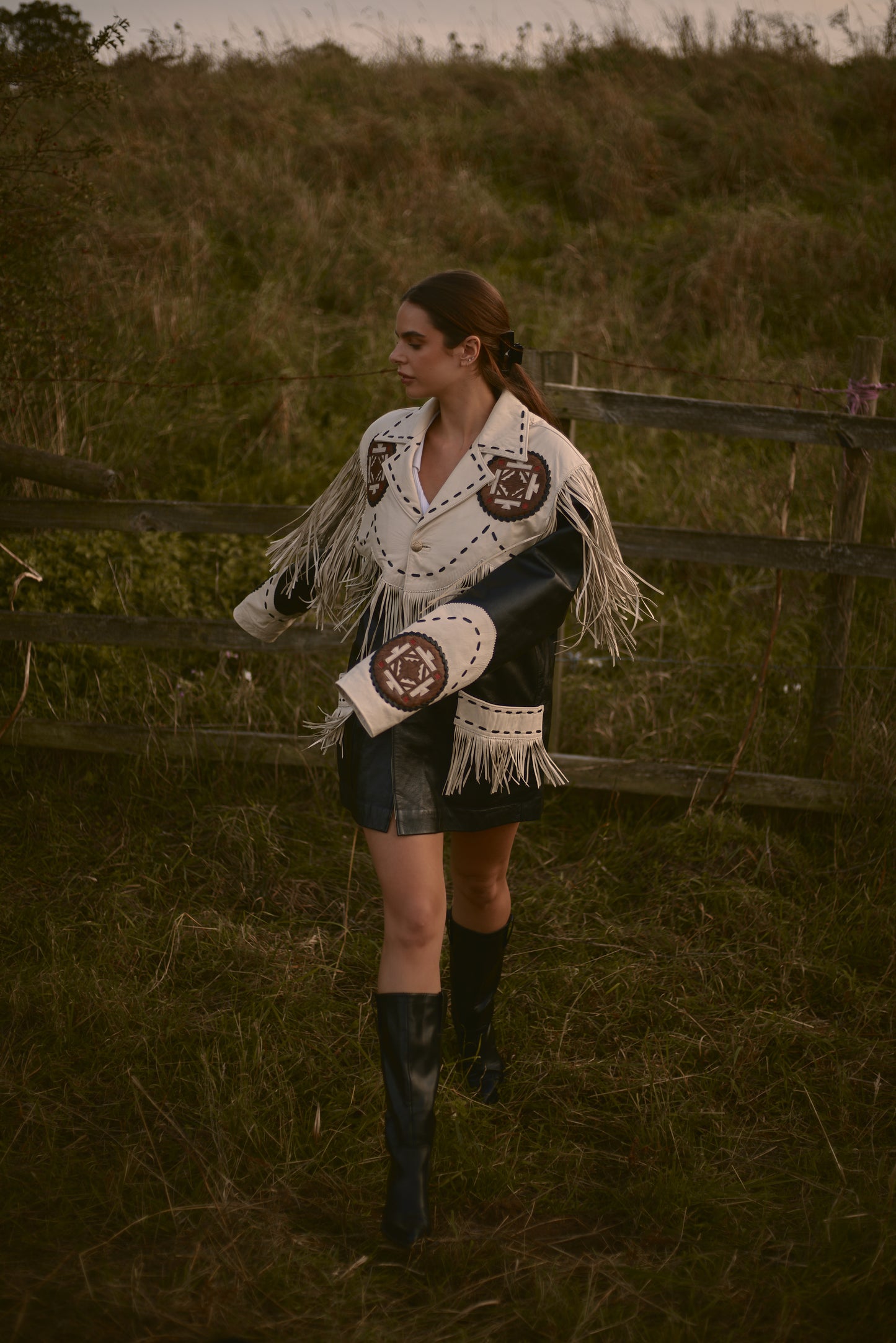 Fringe Leather Black & Cream Blazer