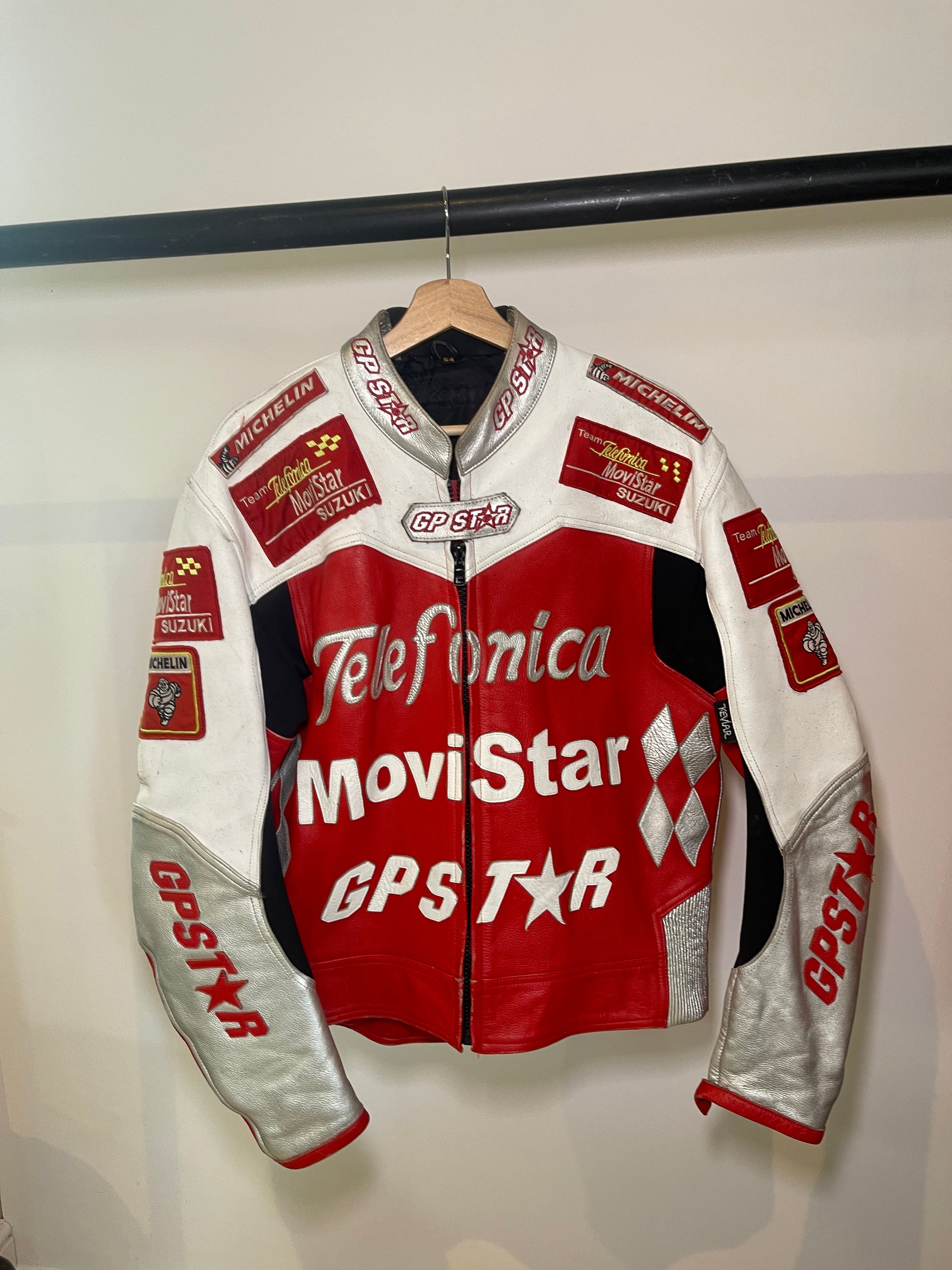 Telefonica MoviStar GP Star Red White & Metallic Silver Racing Jacket Size  54