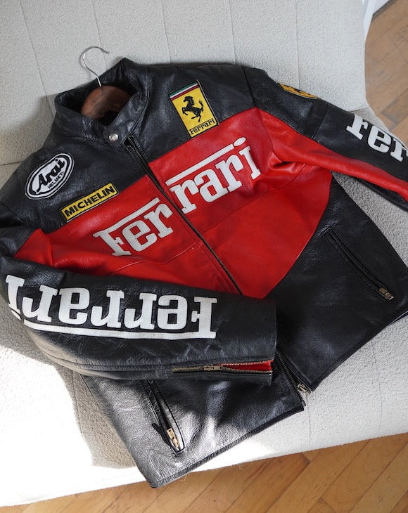 Black Yellow & Red Ferrari Leather Jacket