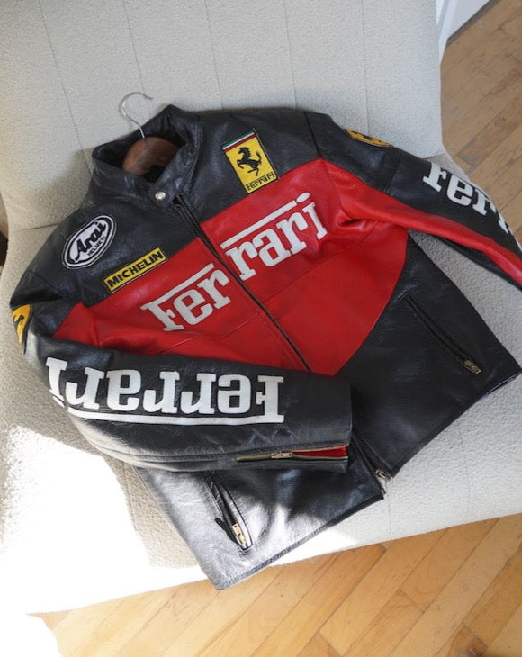 Black Yellow & Red Ferrari Leather Jacket