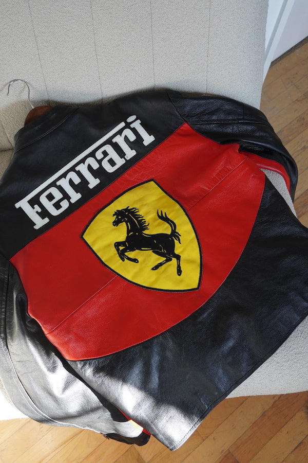 Black Yellow & Red Ferrari Leather Jacket