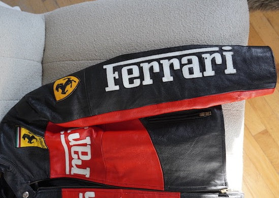 Black Yellow & Red Ferrari Leather Jacket