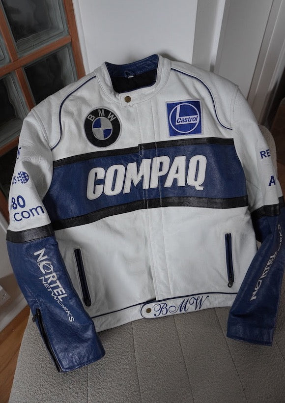 Blue & White BMW Leather Racer Jacket Unisex