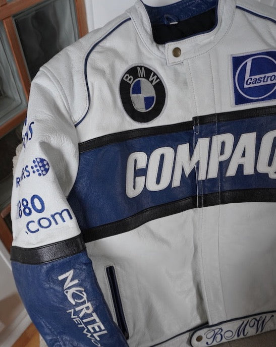 Blue & White BMW Leather Racer Jacket Unisex