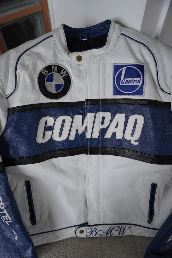 Blue & White BMW Leather Racer Jacket Unisex