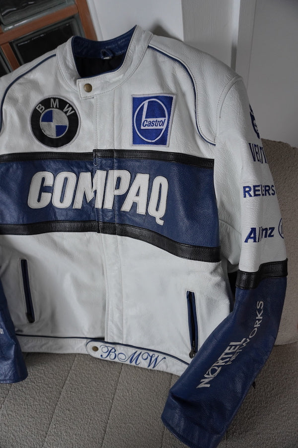 Blue & White BMW Leather Racer Jacket Unisex