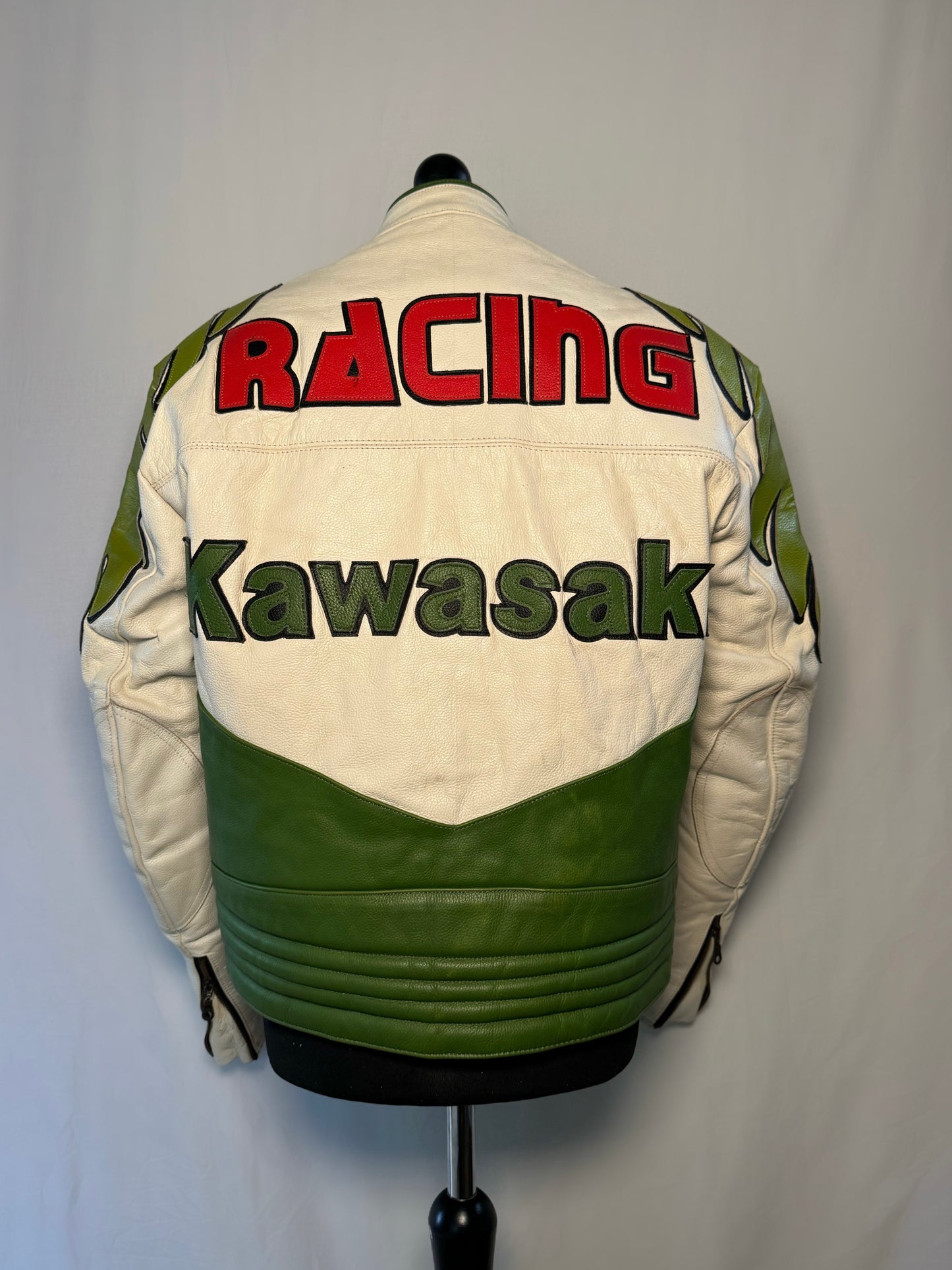 Kawasaki Green Leather Racing Jacket Size Large