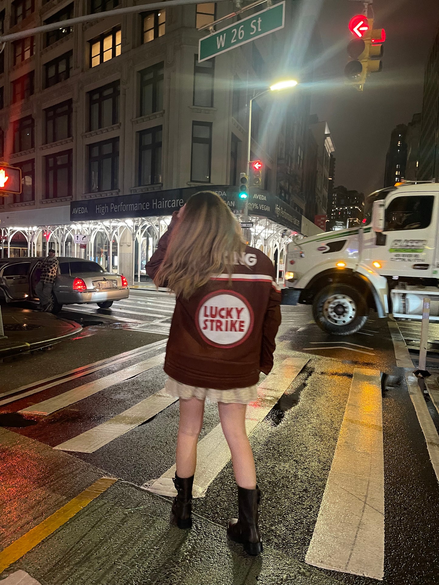 Lucky Stripe Brown Suede / Red Leather Bomber Jacket