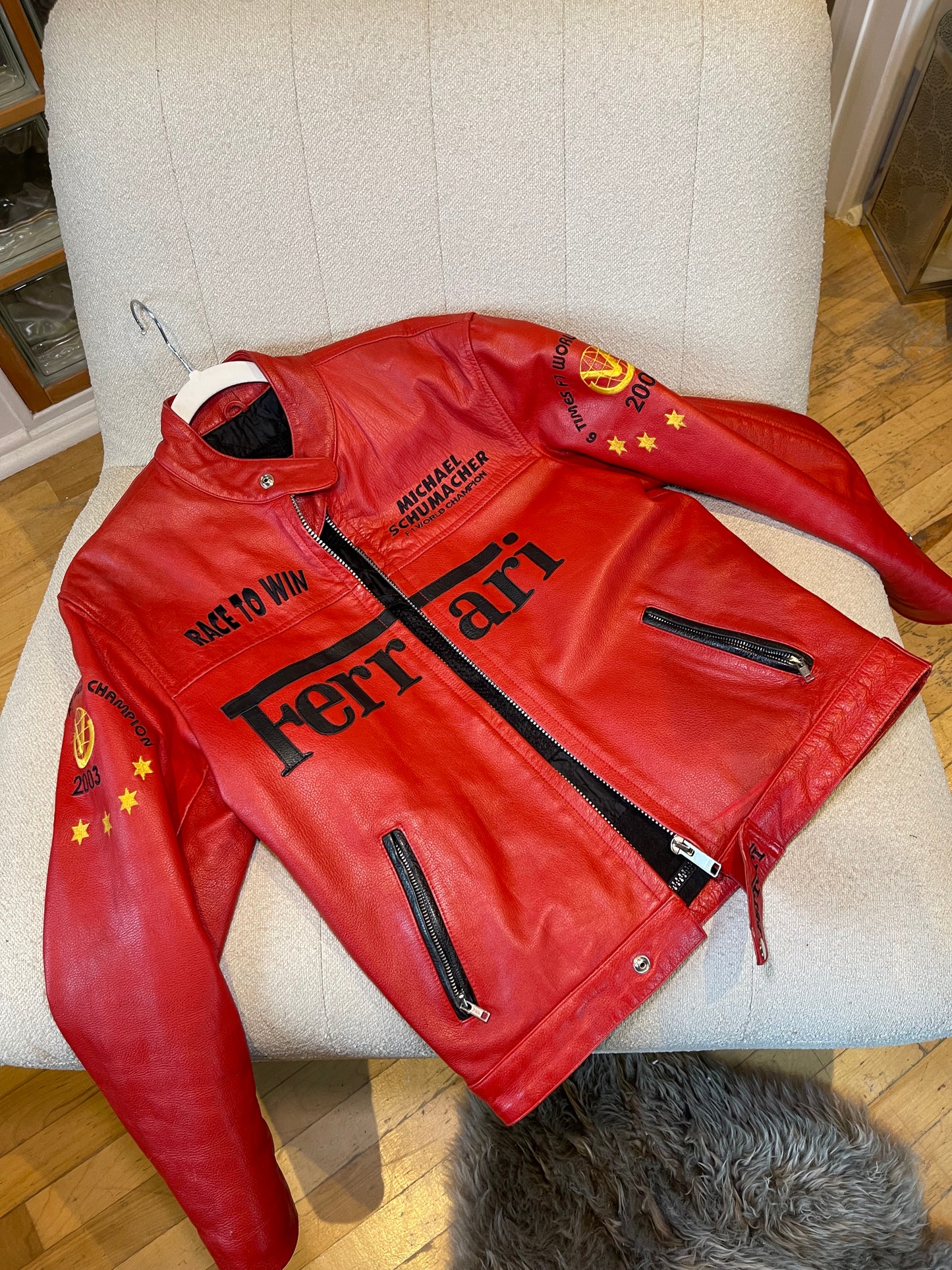 Ferrari 2003 Michael Schumacher Red and Black Leather Racing Jacket